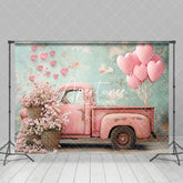Aperturee - Aperturee Pink Retro Truck Shabby Green Wall Floral Backdrop